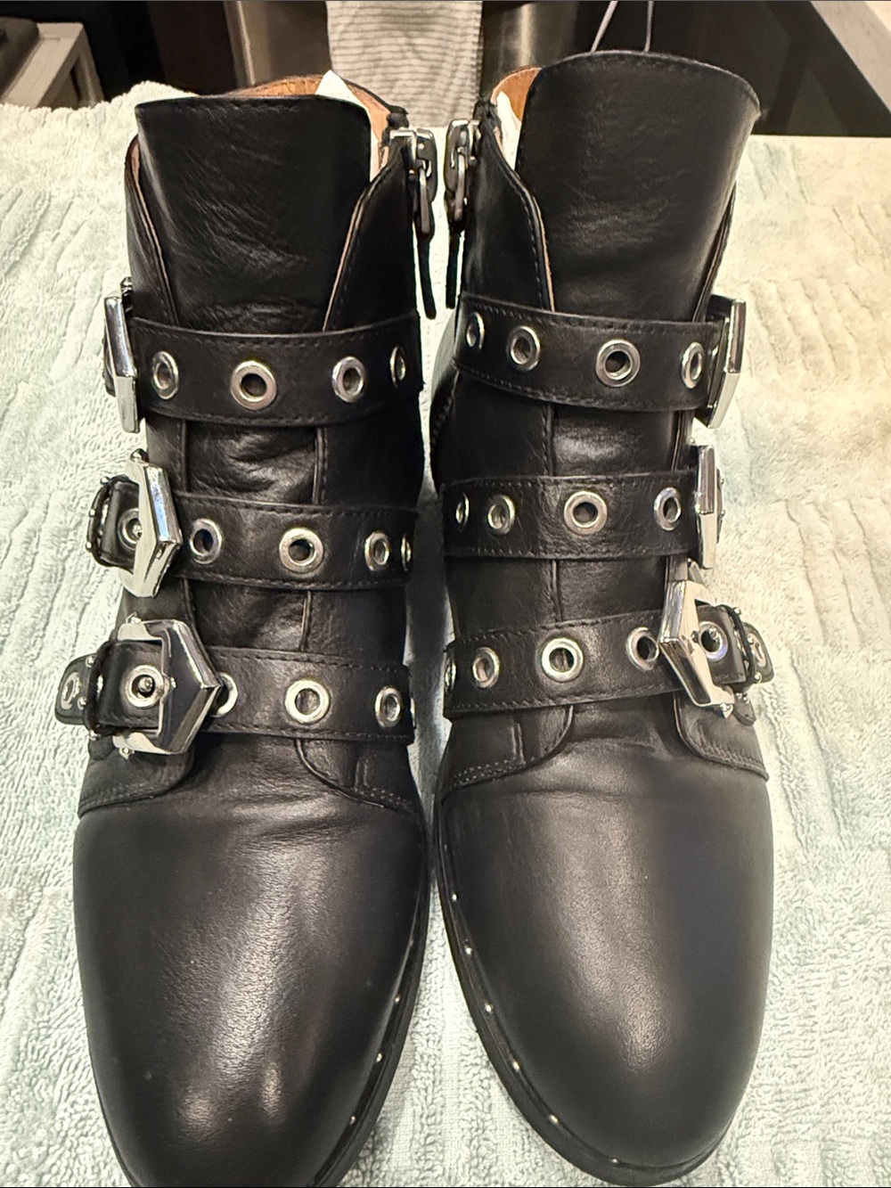 Sol Sana Black Leather Buckle Strap Ankle Boots